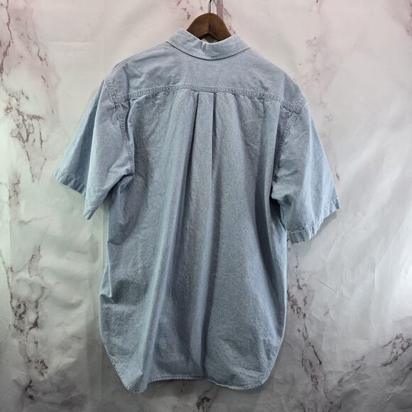 Carhartt Shirt Men Large Short Sleeve Button Up Denim Chambray Jean Collared - Picture 14 of 15